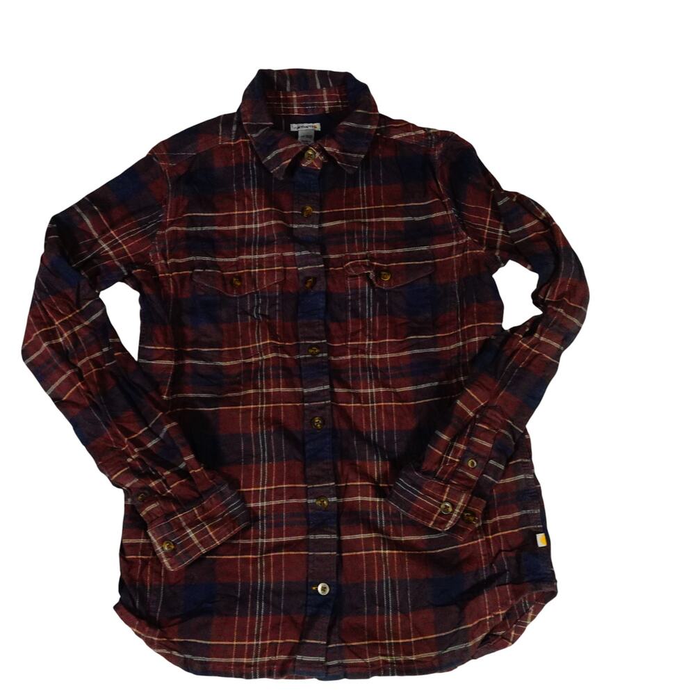 Carhartt Button Up Plaid Flannel Work Farm Barn Shirt Womens XS 0/2